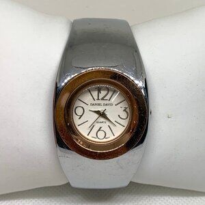 Daniel David women’s cuff bangle bracelet watch 32mm silver gold tone running